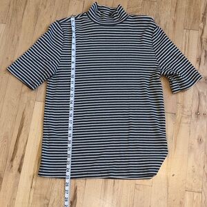 LOFT Grey and White Striped Short Sleeve Turtleneck Tee